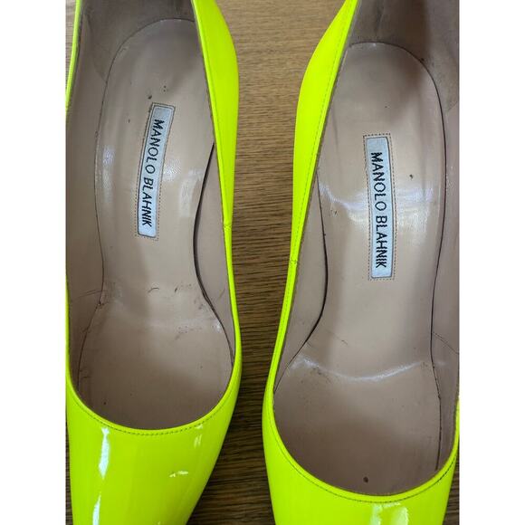 Manolo Blahnik BB Stiletto Heels Pointy Toe Pumps Size 36.5 NEON YELLOW - Picture 6 of 12